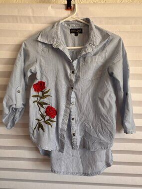 Chillipop Girls Embroidered Striped Button Up Blouse Size 10/12